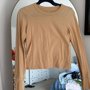 Aerie Cream Fitted Crop Long Sleeve Tee